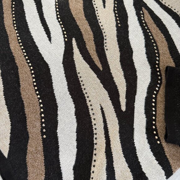Alfred Dunner Jacquard Animal Jaguar Print Lightly Beaded Jewel Neckline Sweater - Picture 5 of 8